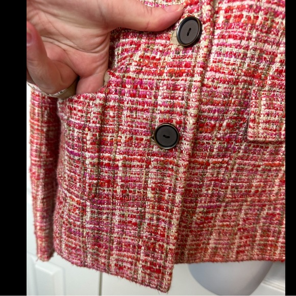 CARLISLE Tweed Blacker Jacket Coat Pink Red Orange Ivory Wool Silk Suit Career - Picture 4 of 12